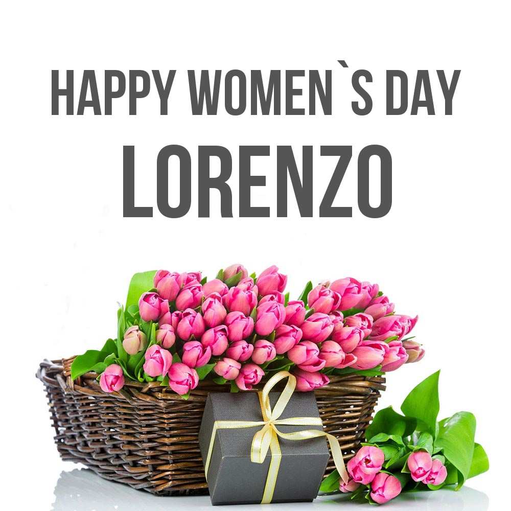 Greetings card с именем, Lorenzo happy women`s day цветы Greetings with text for free download 